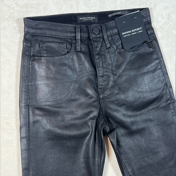 NWT 25P Banana Republic Stretch Cotton High-Rise Skinny Ankle Black Denim Jeans - Picture 3 of 14